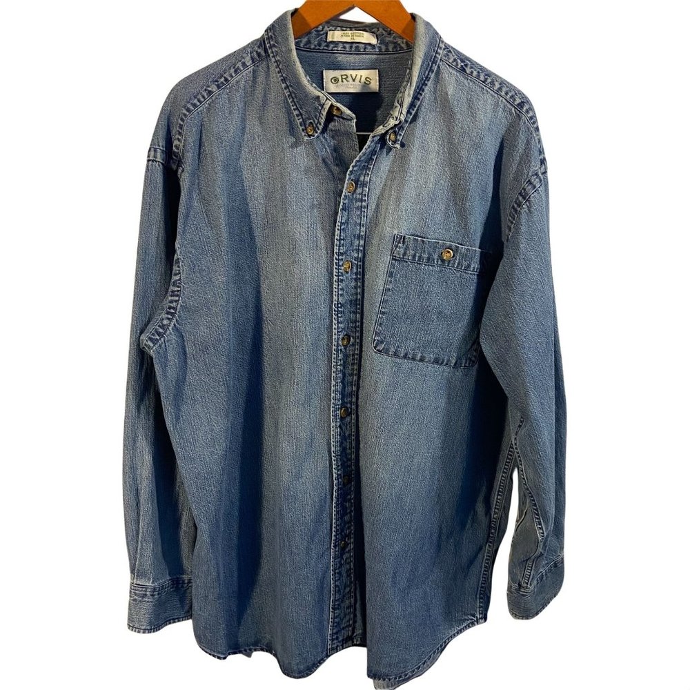Orvis 100% Cotton Blue Jean Shirt Medium Blue Wash